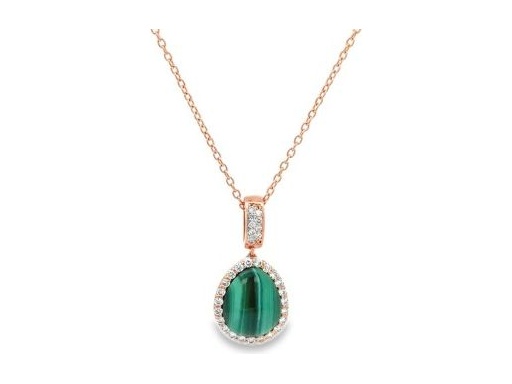 18K Rose Gold Necklace with Malachite and Natural Round Diamonds